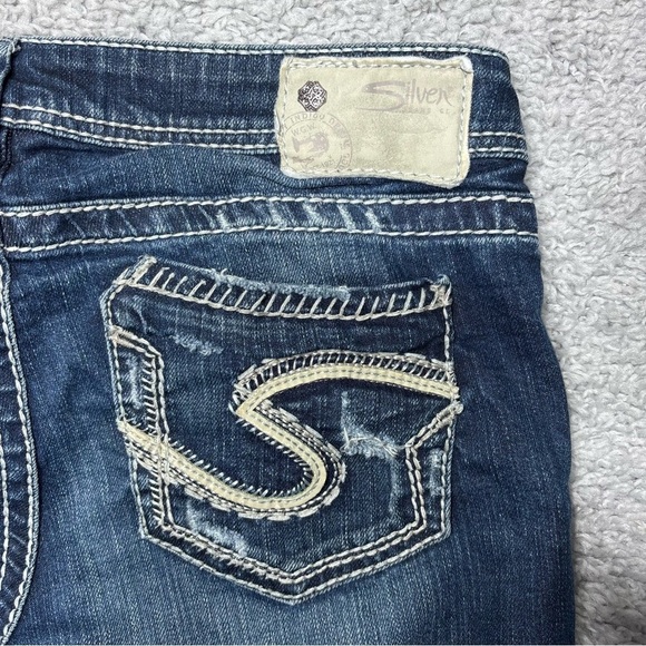 Silver Jeans Womens 28 Tuesday Slim Boot Cut Low Rise Dark Distressed Big Stitch - Picture 4 of 5